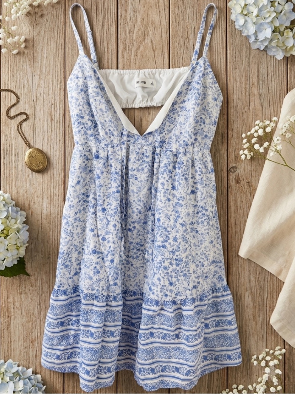 Blue Floral Summer Sundress with Spaghetti Straps M